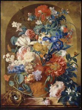  Huysum Oil Painting - Still life of flowers in a terracotta vase before a niche Jan van Huysum